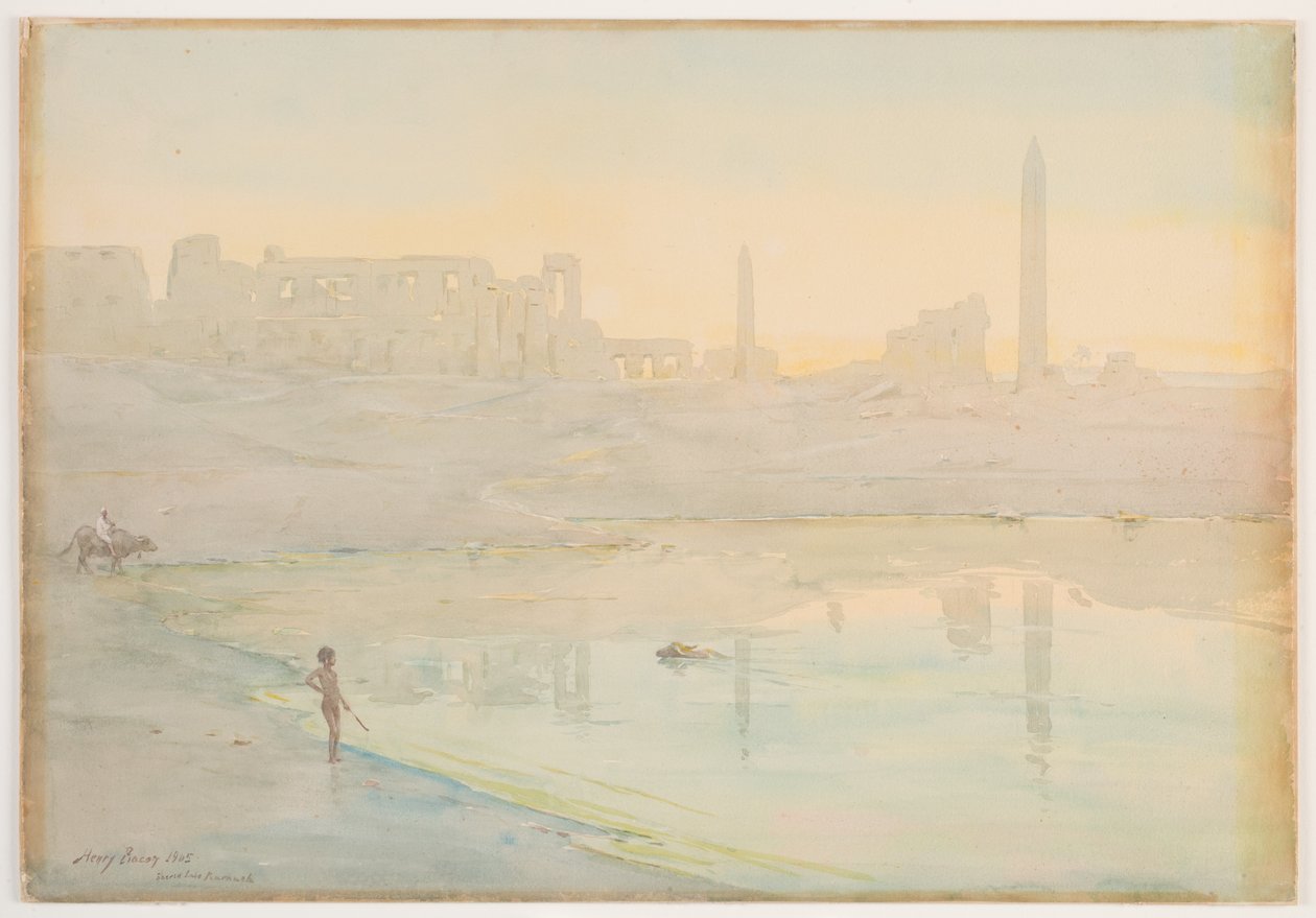 Sacred Lake, Karnak, 1905 (kağıt üzerine kurşun kalem üzerinde wc) by Henry Bacon