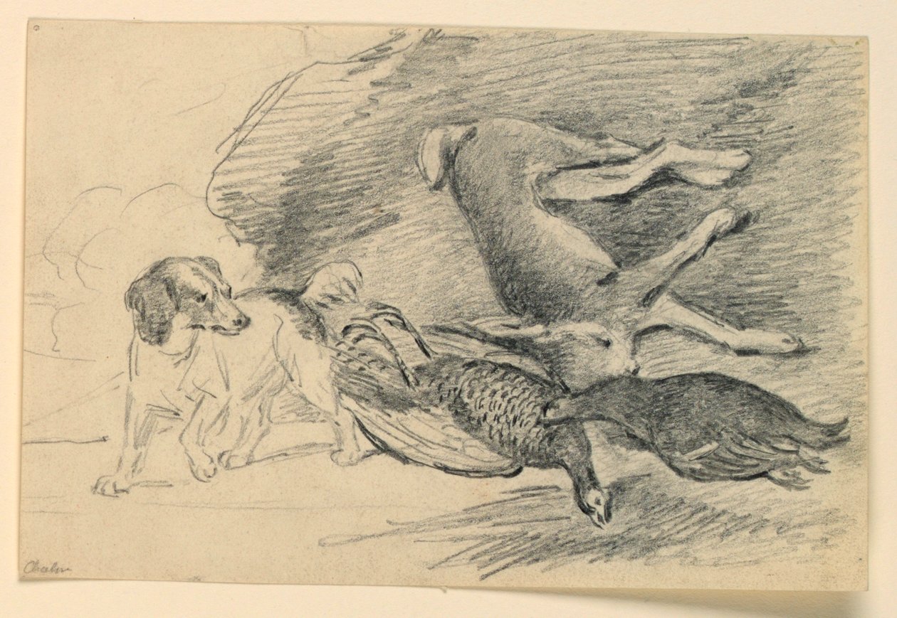 Öldürülen Oyunun Yanında Bir Köpeğin Çalışması by Henry Bernard Chalon
