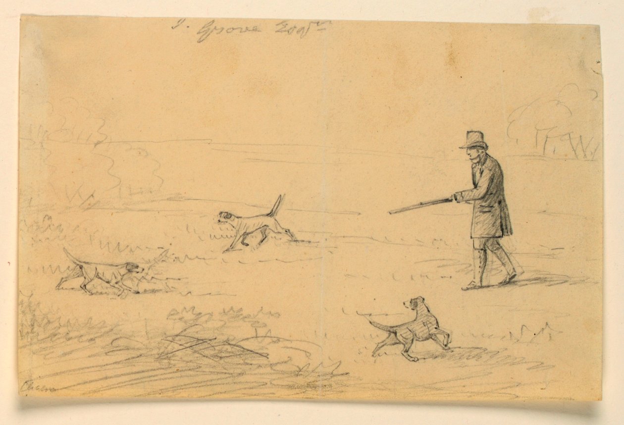 Üç Köpekli Bir Beyefendinin Çalışması, Avcılık by Henry Bernard Chalon