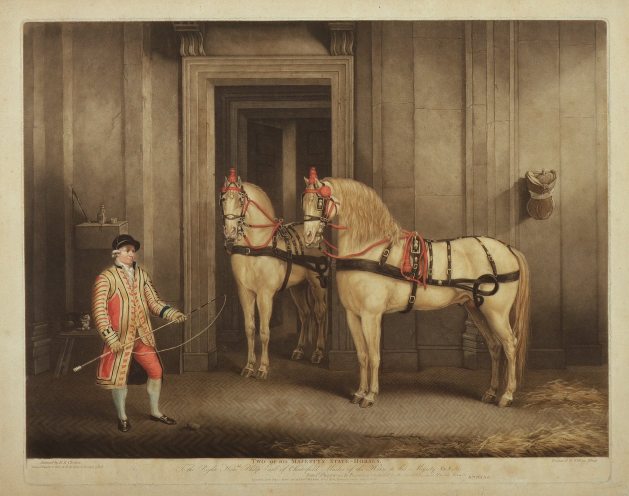 Two of His Majestys State Horses, engraved by William Ward, 1 September 1800 (mezzotint) by Henry Bernard Chalon