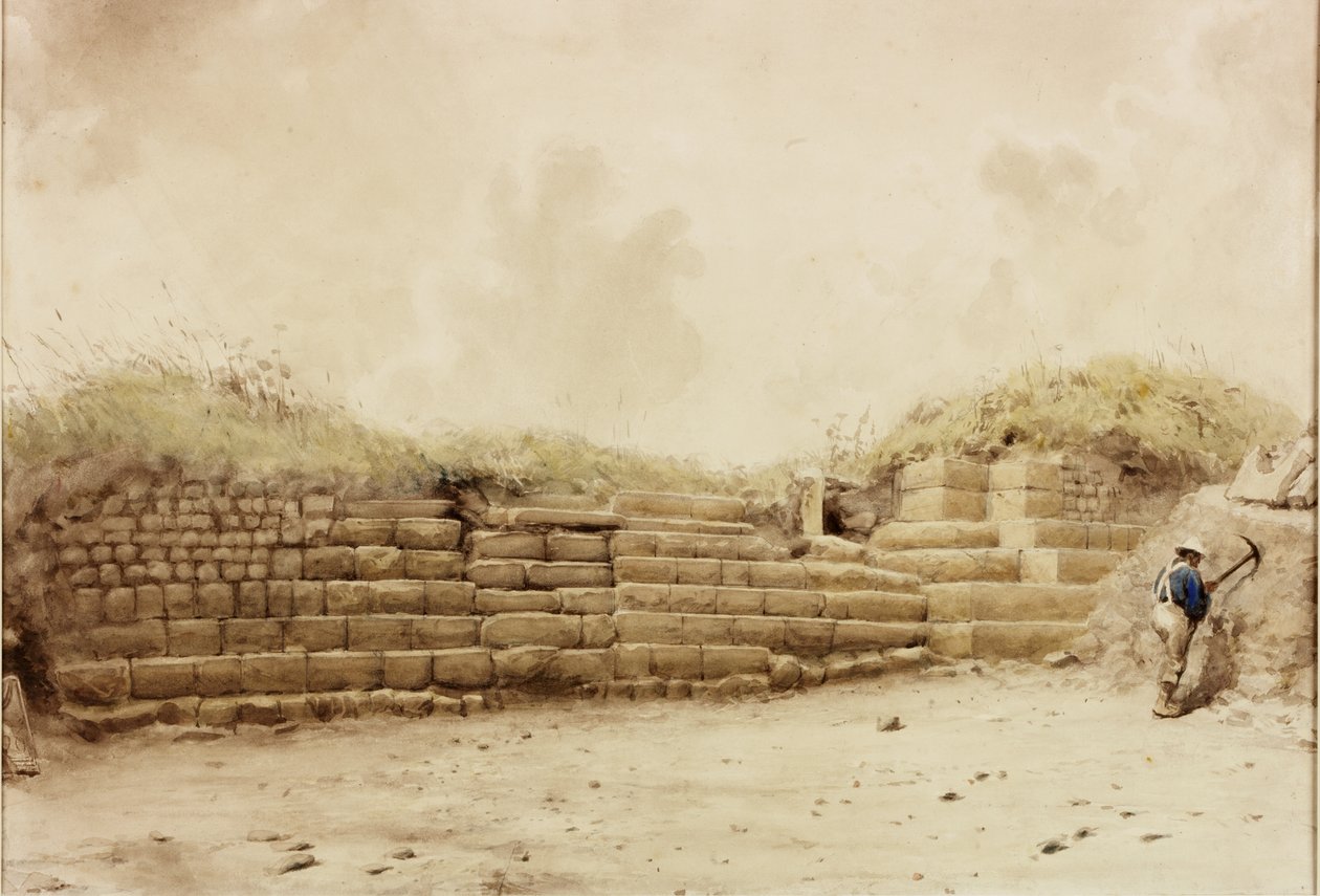Housesteads, c.1848 (kağıt üzerine kurşun kalem ve sulu boya) by Henry Burdon Richardson