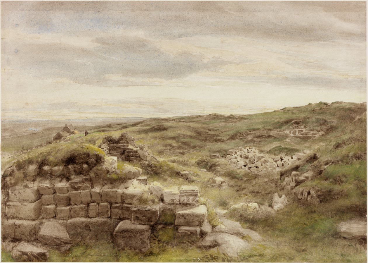 Housesteads, c.1848 (kağıt üzerine kurşun kalem ve sulu boya) by Henry Burdon Richardson