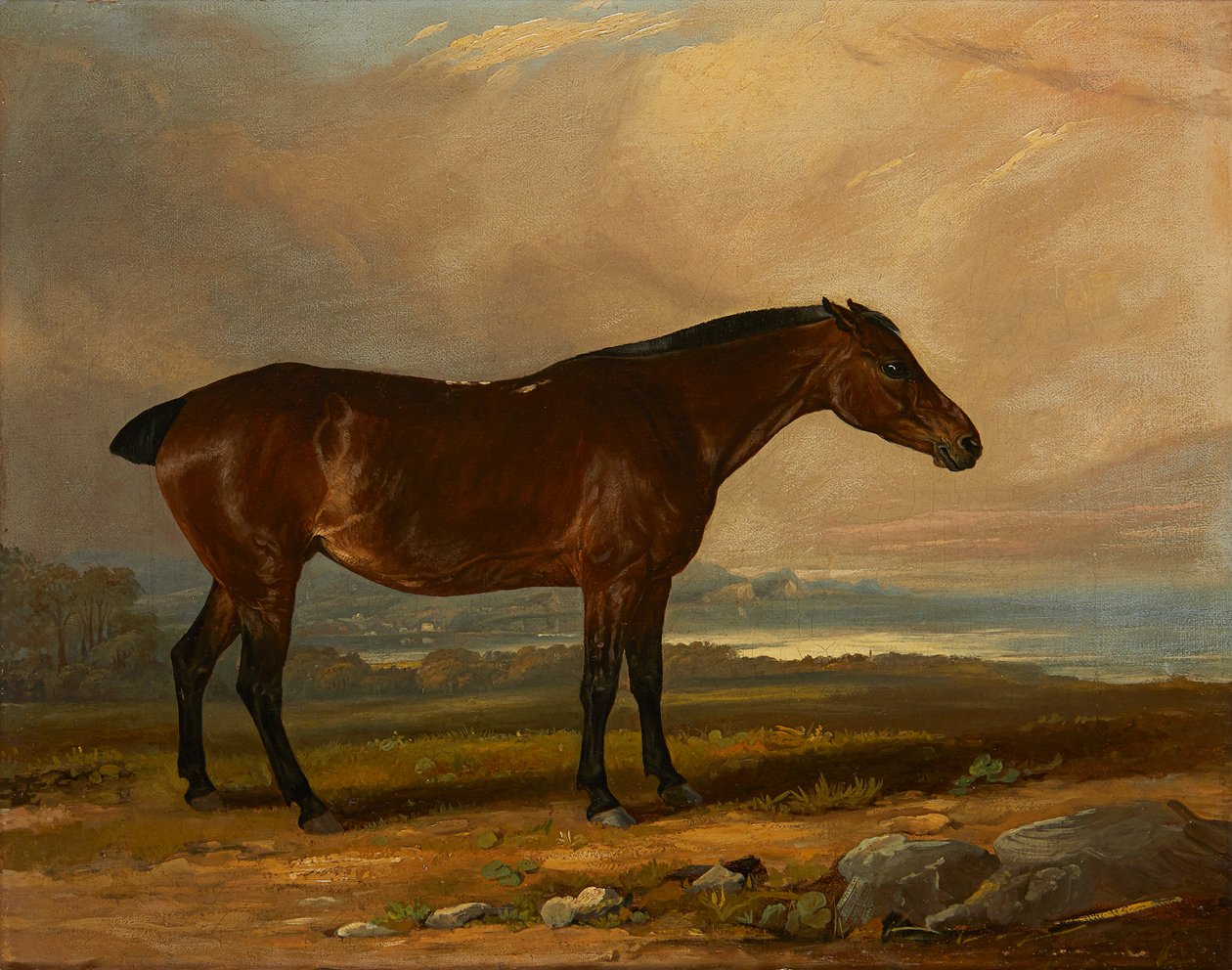 Bir Peyzajda Bir Körfez Avcısı Çalışması (tuval üzerine yağlı boya) by Henry Calvert