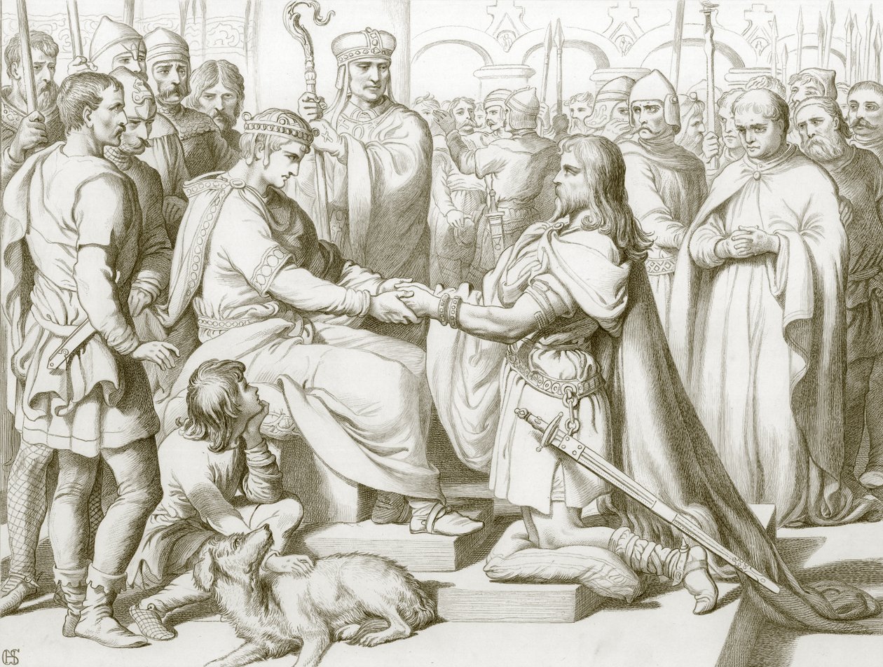 Hereward kralın yanına nasıl geldi (gravür) by Henry Courtney (after) Selous