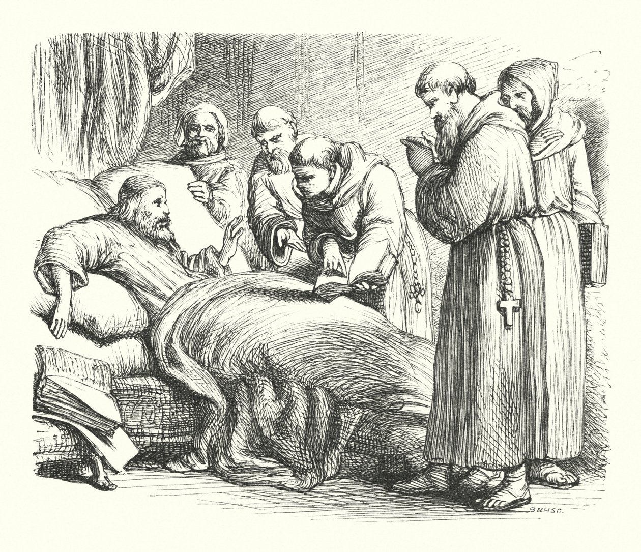 Wycliffe ölüm döşeğinde (gravür) by Henry Courtney (after) Selous