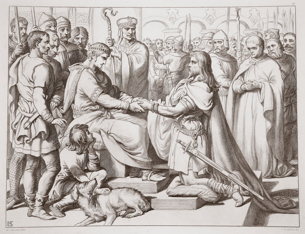 Hereward Kral'a nasıl geldi, Charles Kingsley tarafından yazılan Büyük Hereward'dan örnek, pub. 1870, CG Lewis tarafından oyulmuş (çelik levha gravürü) by Henry Courtney Selous