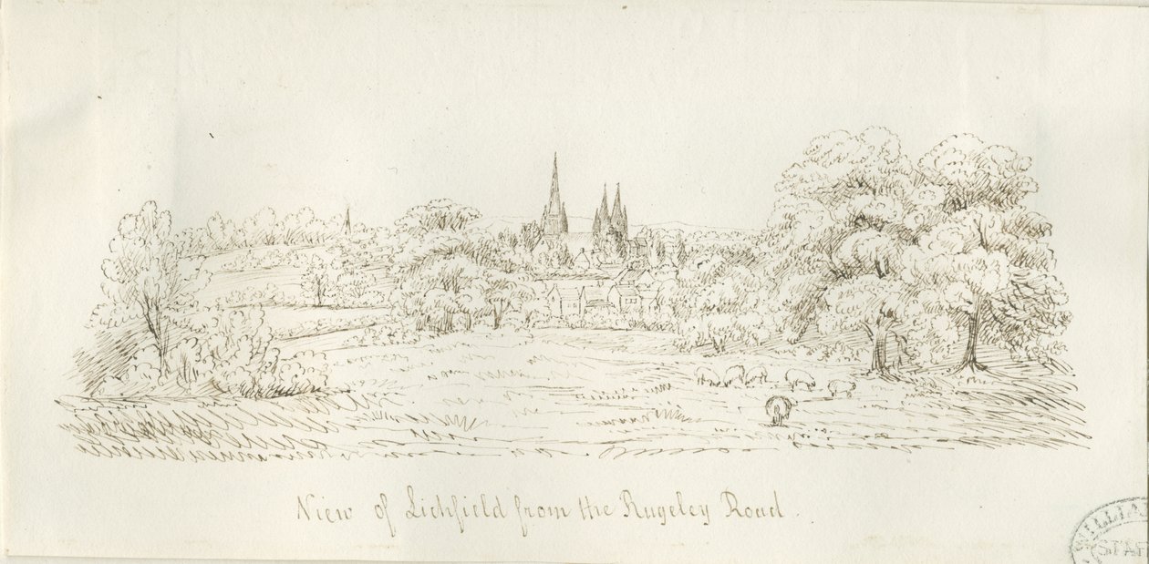 Lichfield - Kuzey Görünümü (uzaktan): kalem çizimi, nd [1788-1855] (çizim) by Henry Curzon Allport