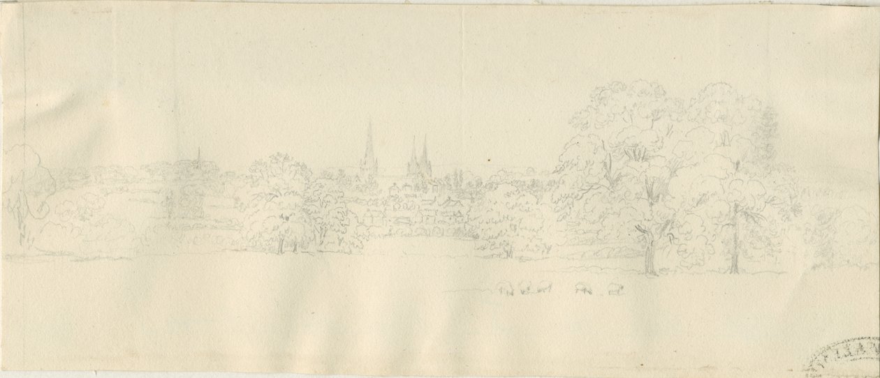 Lichfield - Kuzey Görünümü (uzaktan): karakalem, nd [1788-1855] (çizim) by Henry Curzon Allport