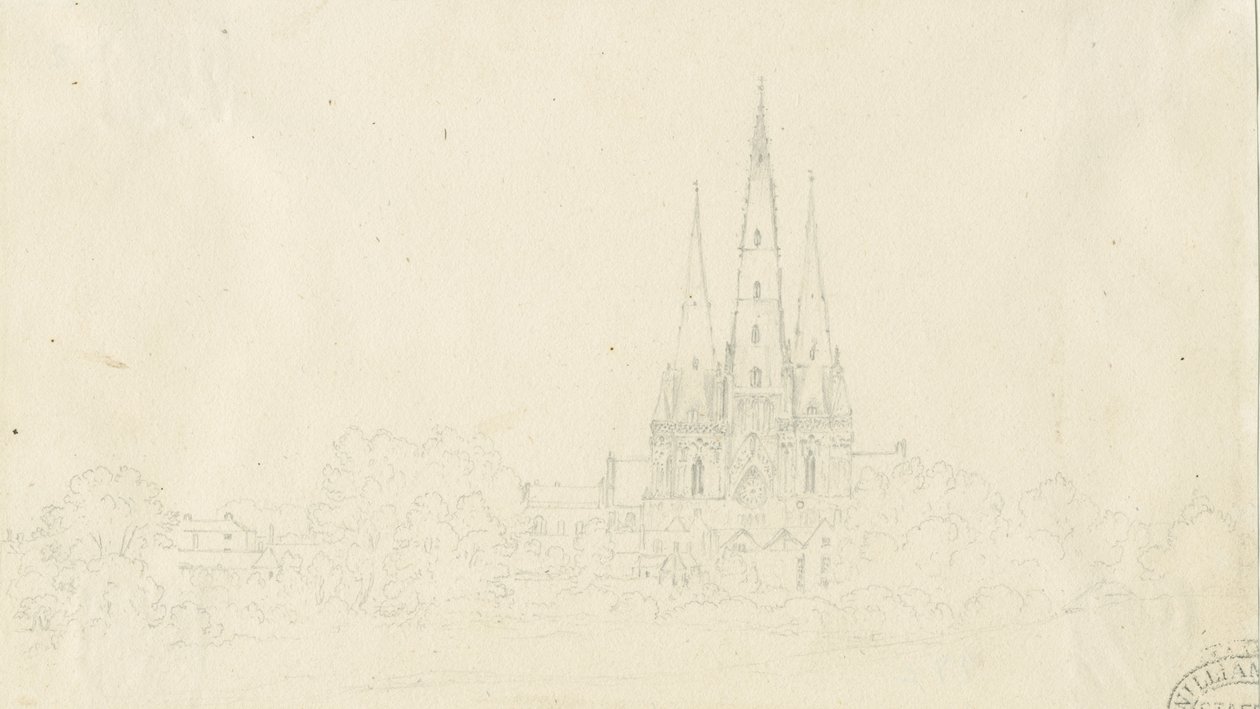 Lichfield Katedrali - Doğu Görünümü: karakalem, nd [?19th Century] by Henry Curzon Allport