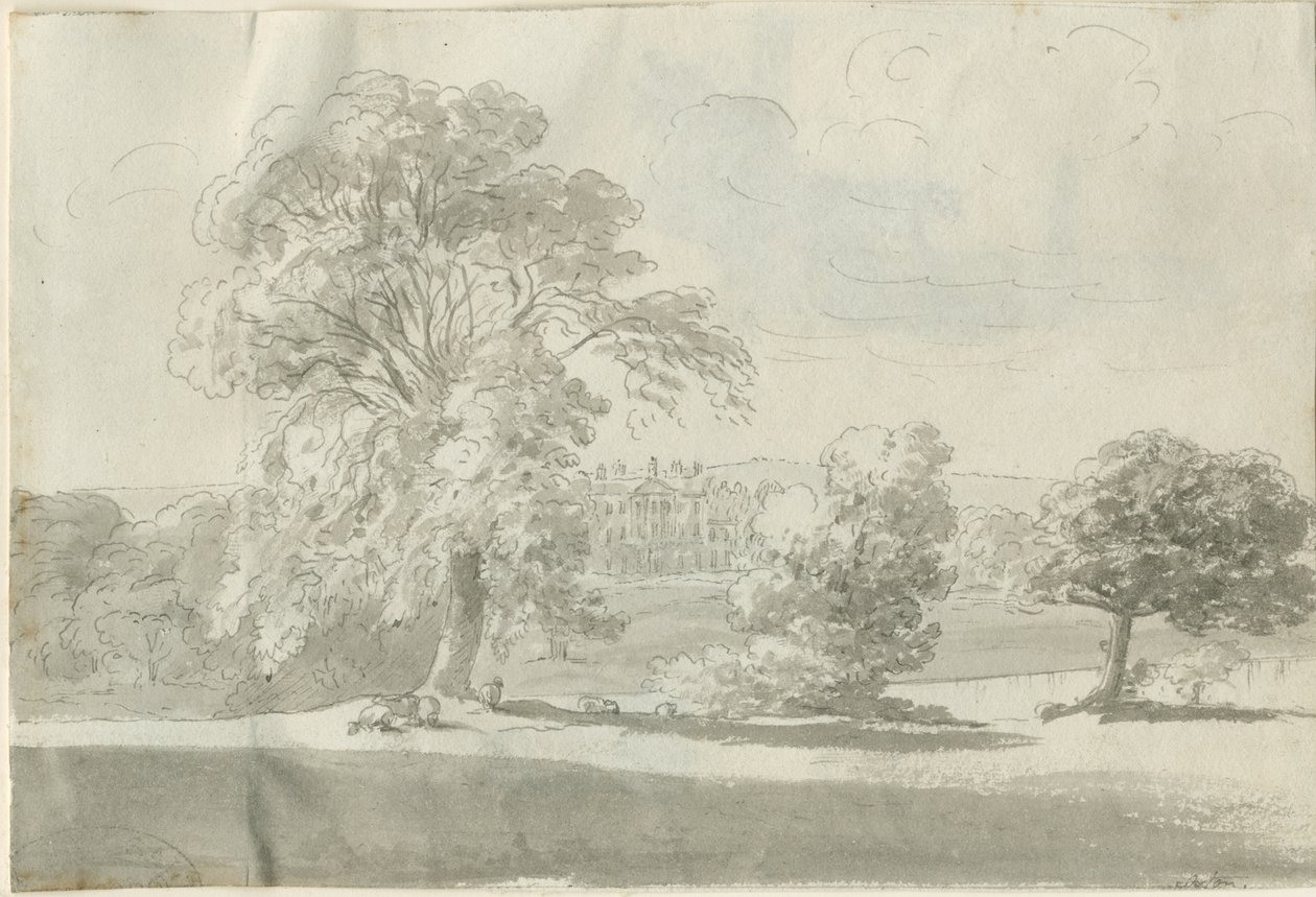 Shenstone - Little Aston Hall: kalem ve yıkama çizimi, nd [1788-1855] (çizim) by Henry Curzon Allport