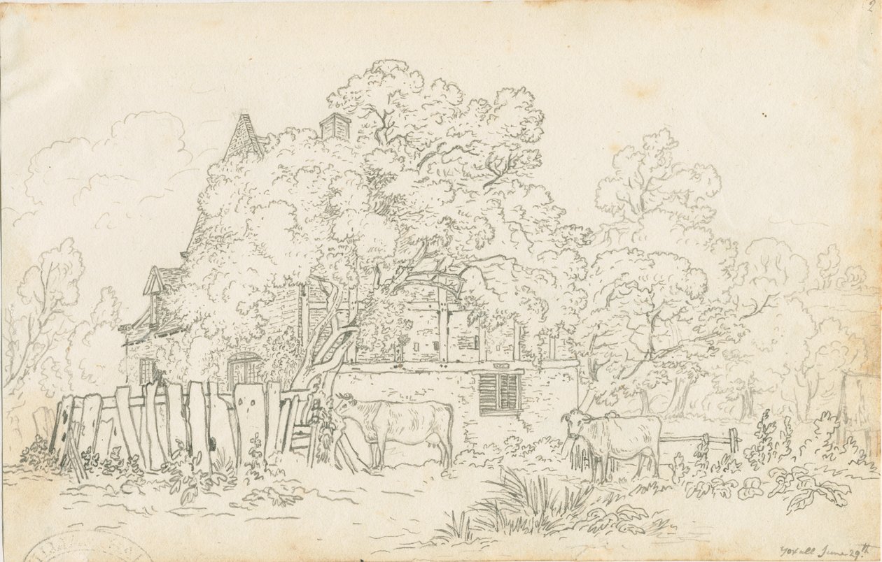 Yoxall - Eski Çiftlik Evi: karakalem, nd [c 1815] by Henry Curzon Allport