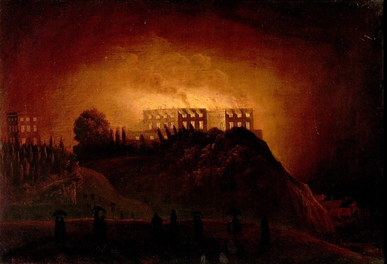 Nottingham Kalesi Yanıyor, 10 Ekim 1831, 19. yüzyılın ortası by Henry Dawson