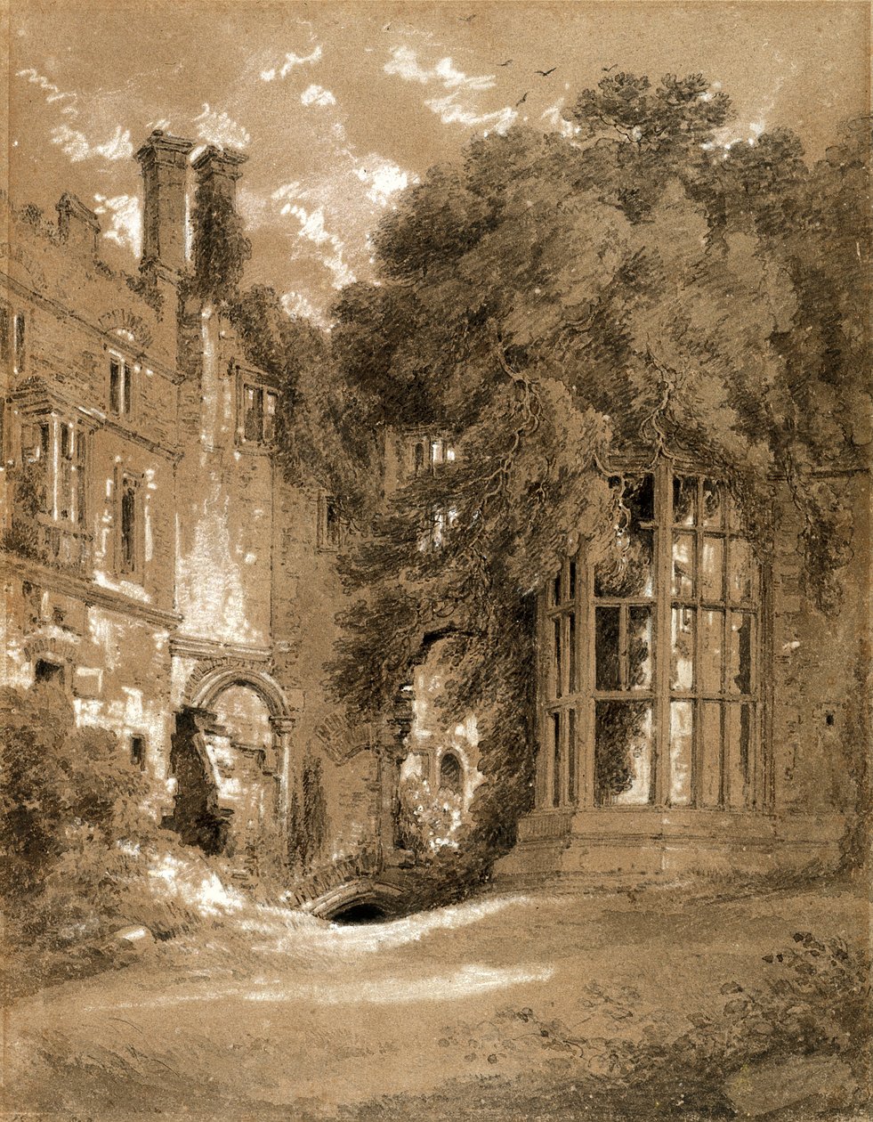 Kenilworth Kalesi (kahverengi kağıt üzerinde beyazla güçlendirilmiş gri yıkamalı siyah tebeşir) by Henry Edridge