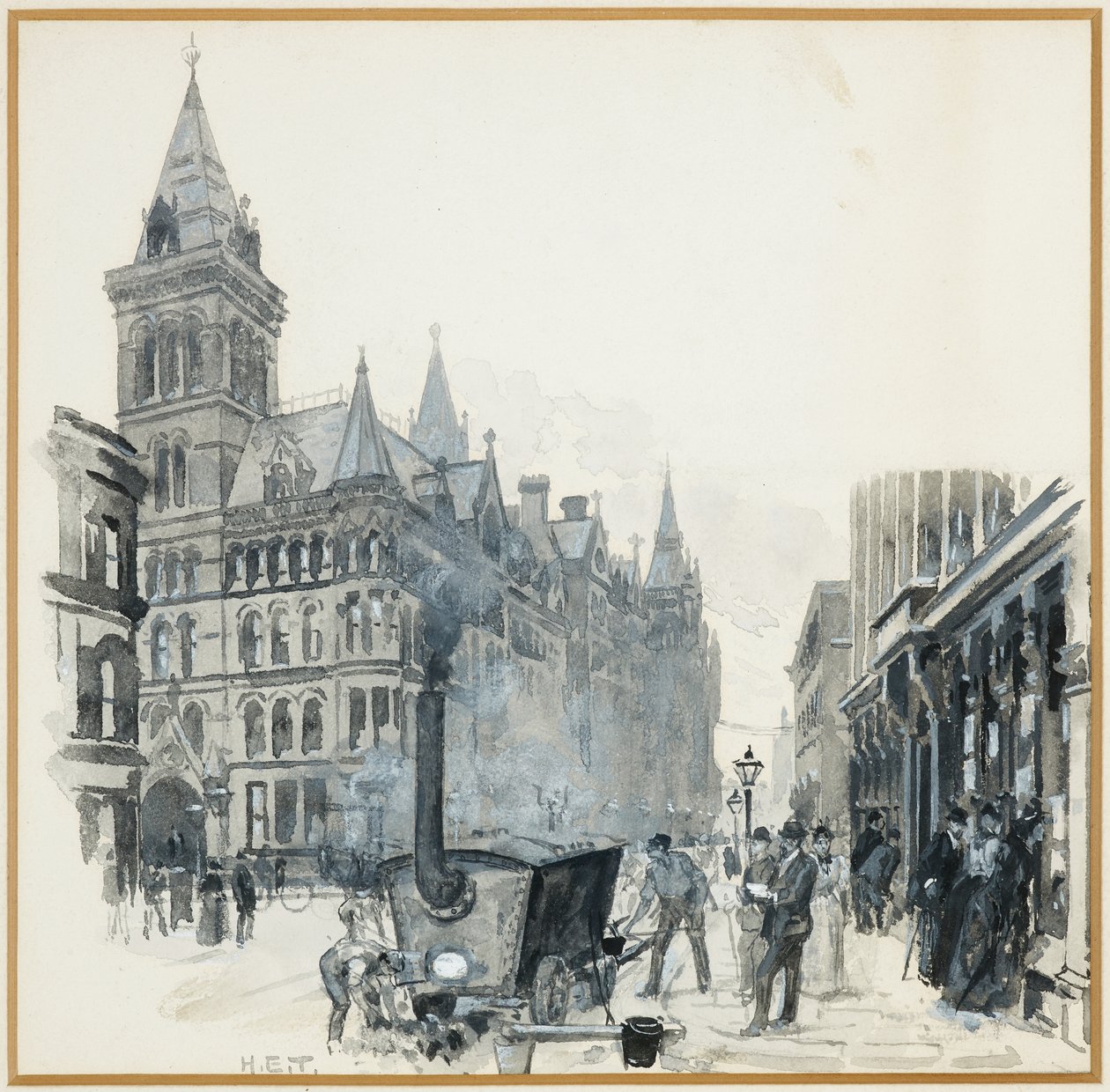 Corporation Yol Yapımı, Princess Caddesi ve Belediye Binası by Henry Edward Tidmarsh