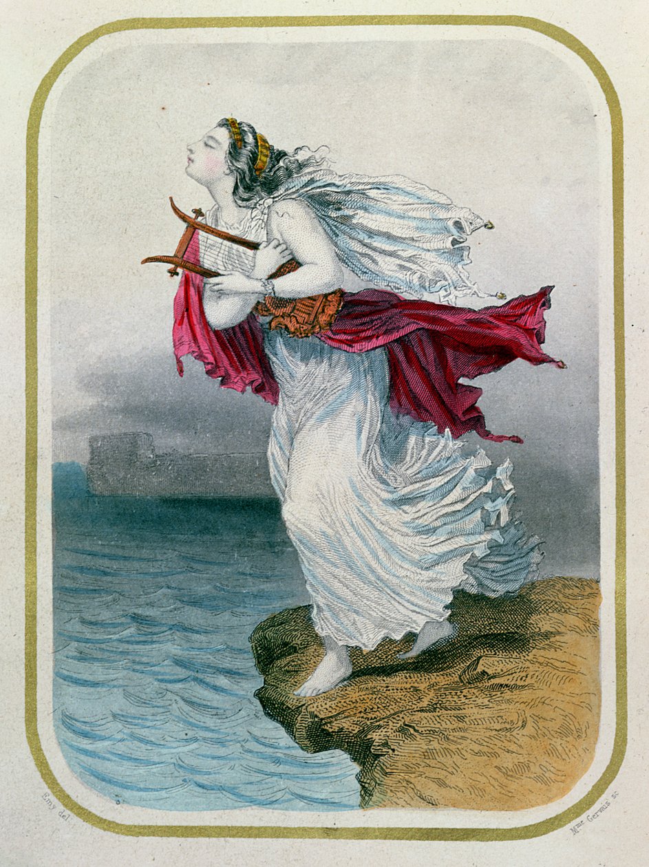 Şair, Sappho, Kendini Denize Atıyor, Mme Gervais tarafından kazınmış, 1849 by Henry Emy
