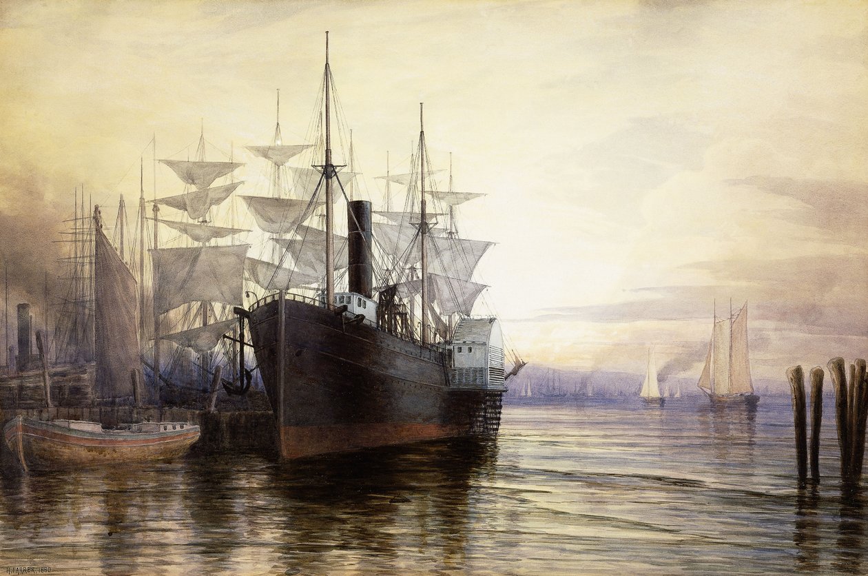 Gün Batımı, New York Limanı, 1880 by Henry Farrer