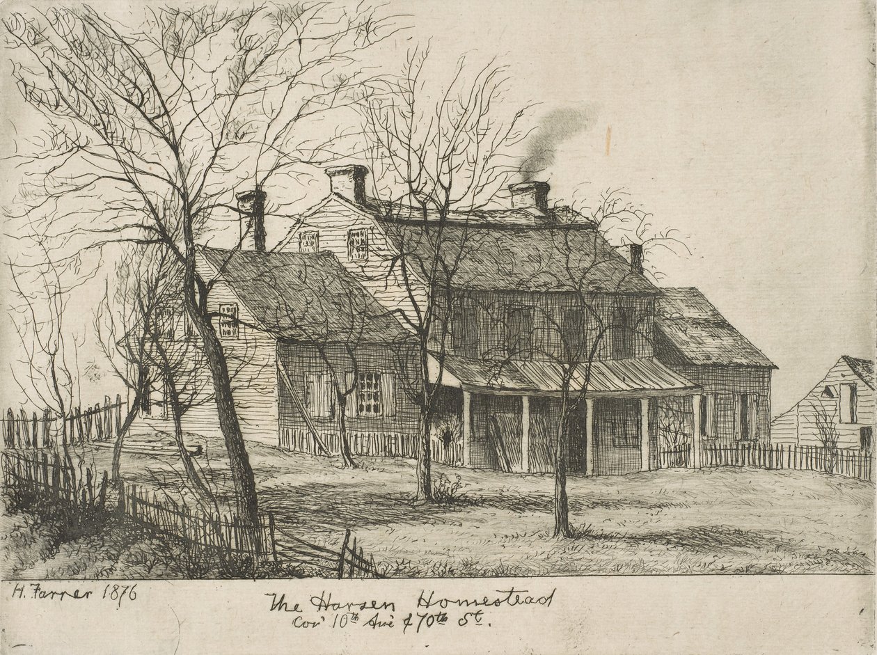 Harsen Homestead, 10th Avenue Köşesi ve Eski New York Sahnelerinden 70. Cadde, 1876. by Henry Farrer