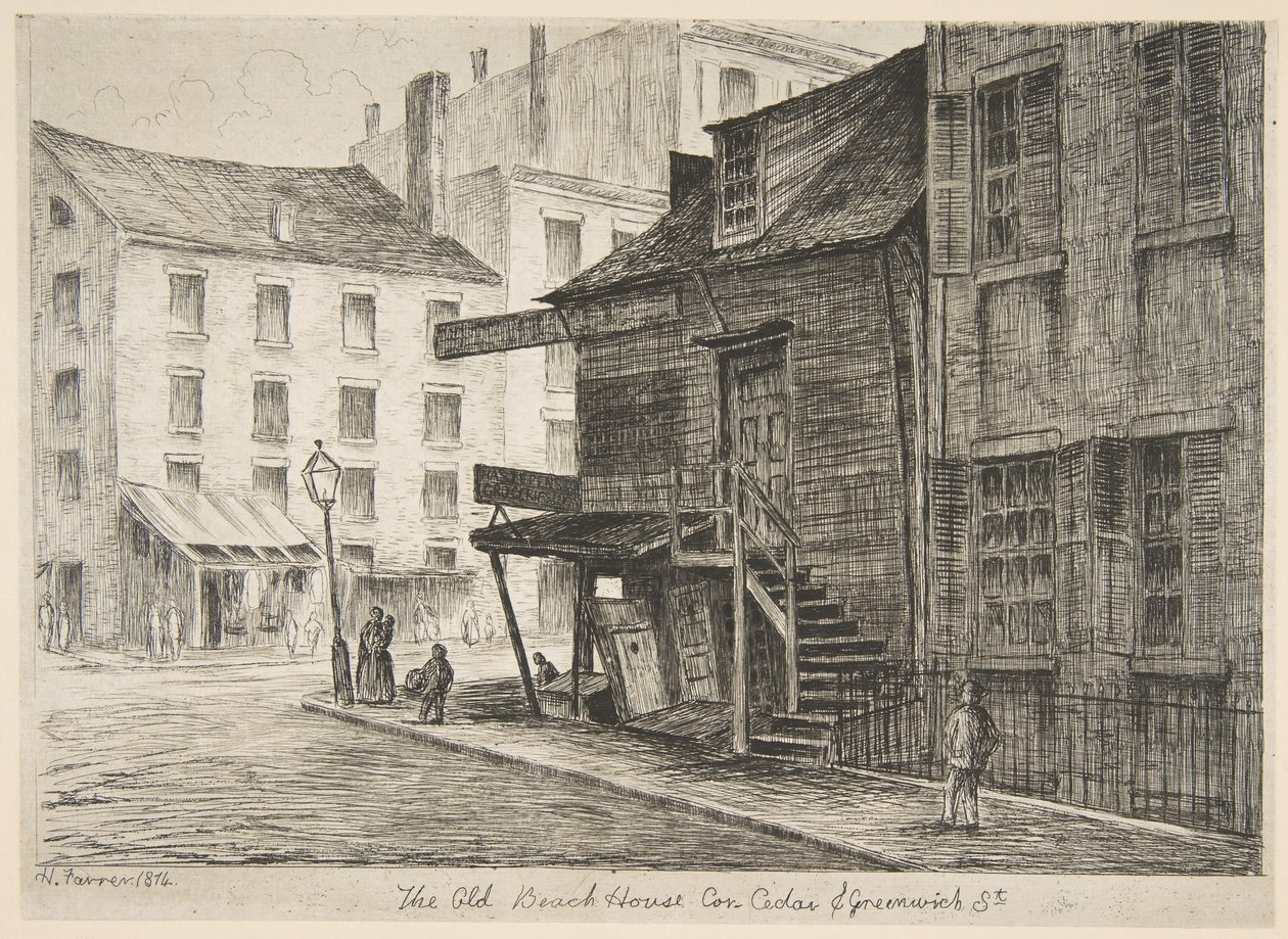 Eski New York Manzaralarından Eski Sahil Evi, Sedir Köşesi ve Greenwich Sokakları, 1874. by Henry Farrer