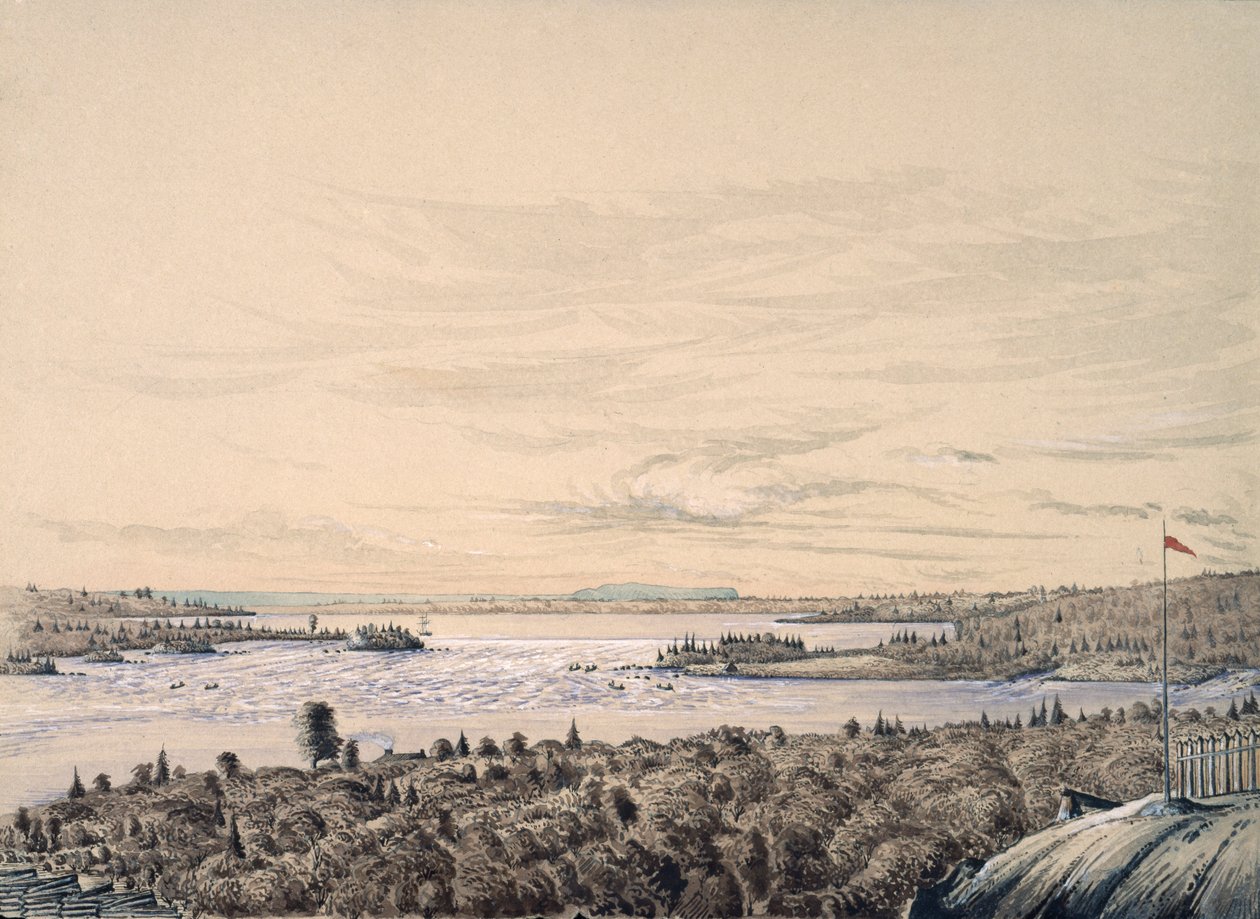 Sault de Ste. Huron ve Superior Gölleri arasındaki Marie, 1842 (kağıt üzerinde wc) by Henry Francis Ainslie