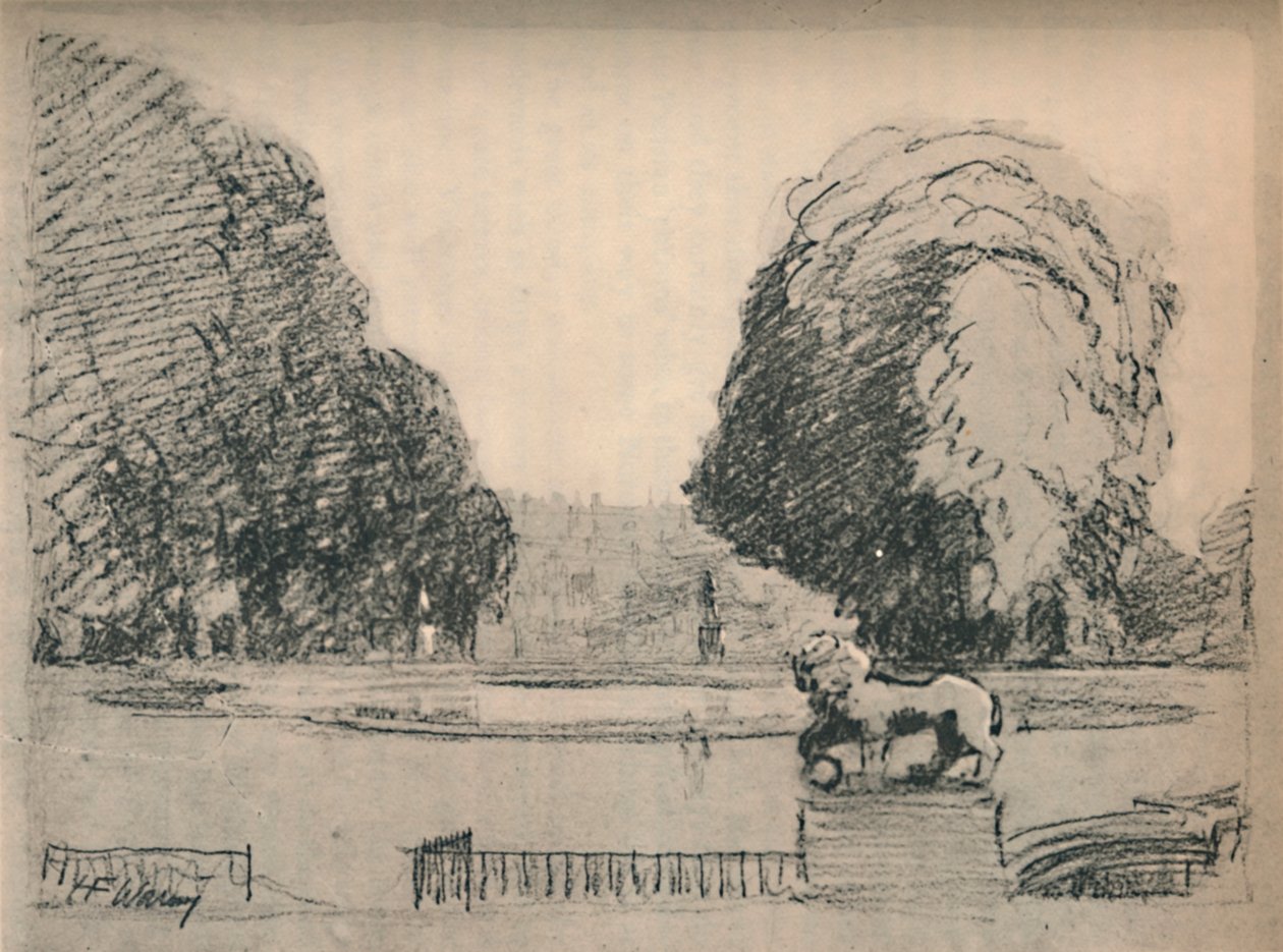 Eski kırpılmış ağaçların melankolik bir çerçevesinde, c1927, 1927 by Henry Franks Waring
