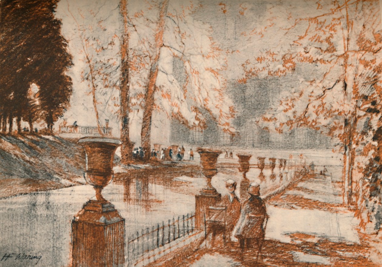 Lüksemburg Paris ağaçları ve çocukları sever., c1927, 1927 by Henry Franks Waring