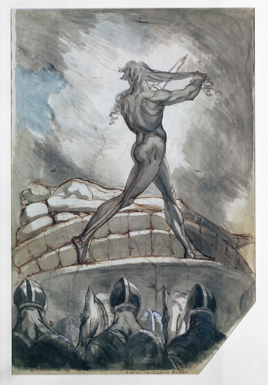 Patroclus için saçını feda eden Akhilleus, 1800-5 (kağıt üzerinde kalem ve mürekkep yıkama) by Johann Heinrich Füssli