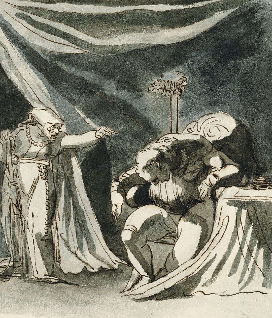 Oturan Bir Adama Küfür Eden Tesbih Takan Yaşlı Bir Kadın; Muhtemelen Kraliçe Margaret Gloucester Dükü