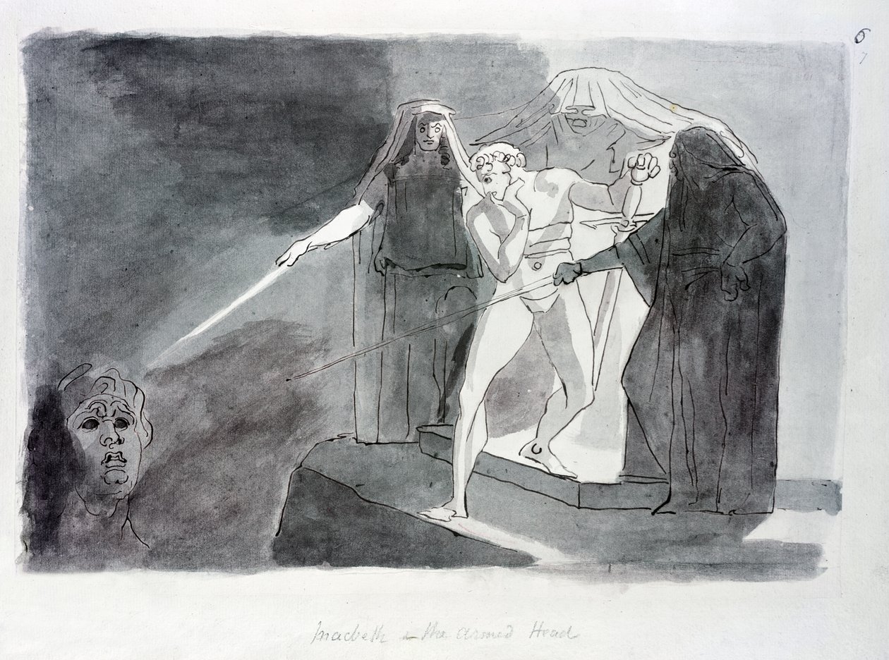 Macbeth ve Silahlı Kafa (kalem ve kağıt üzerinde yıkayın) by Johann Heinrich Füssli