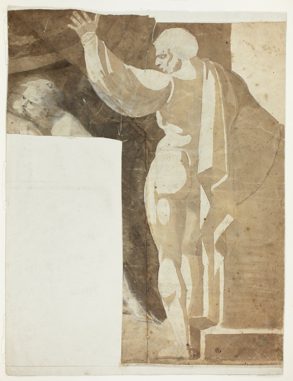 Erkek Figürü, Sol Kolu Kalkmış, Arkadan Görünüyor ve Yaşlı Adam Parçası by Johann Heinrich Füssli