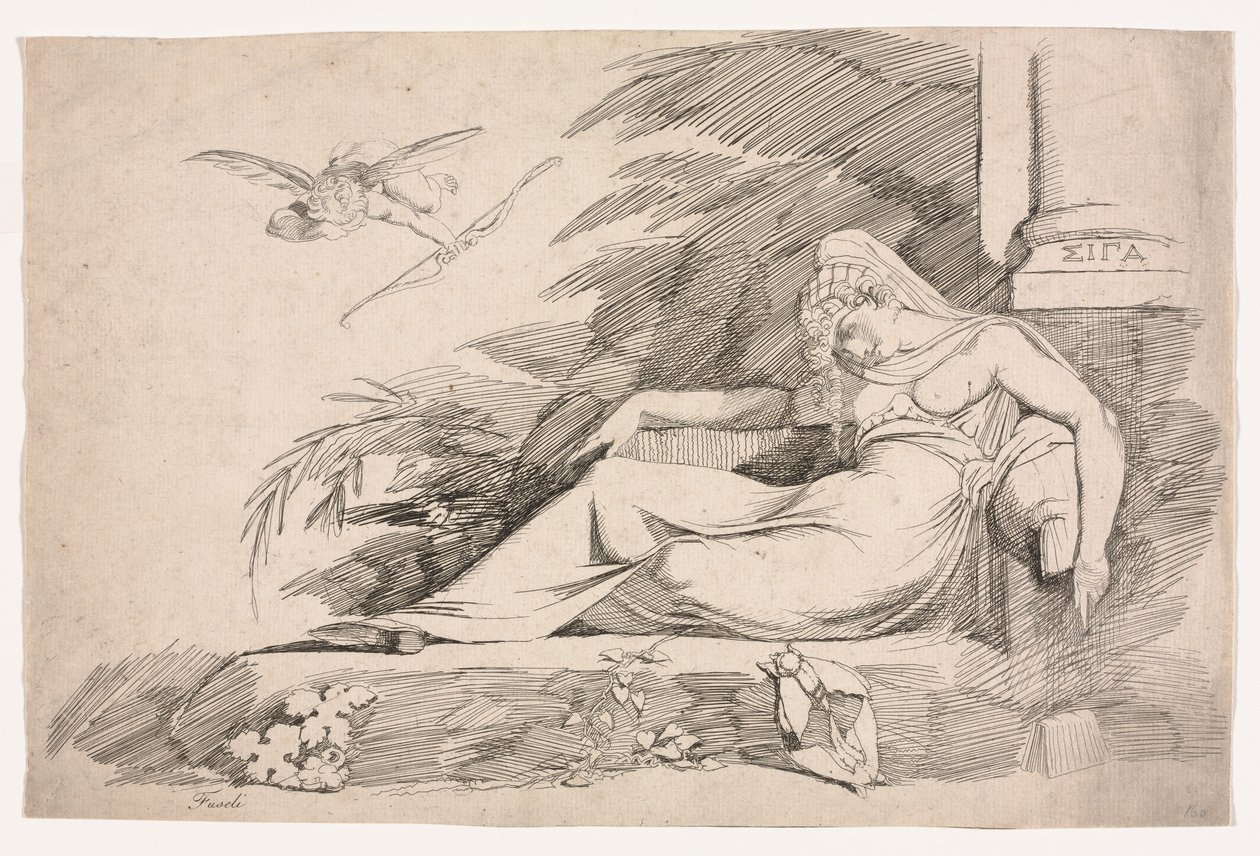 Aşk Tanrısı ile Uyuyan Kadın, 1780-1790. by Johann Heinrich Füssli