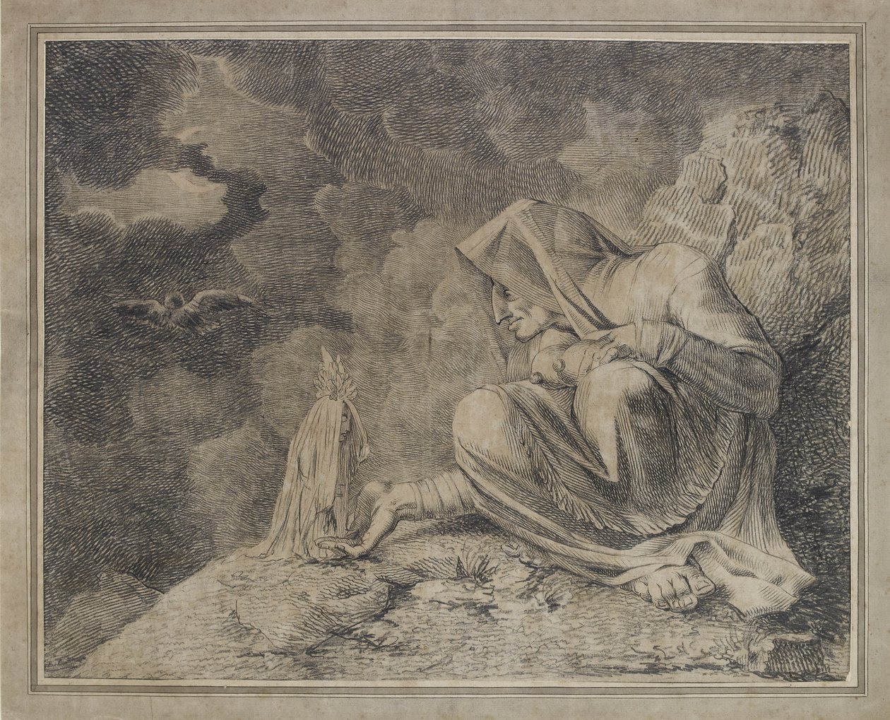 Cadı ve Adamotu, 18. yüzyıl (kağıt üzerinde kalem ve tuvalet) by Johann Heinrich Füssli