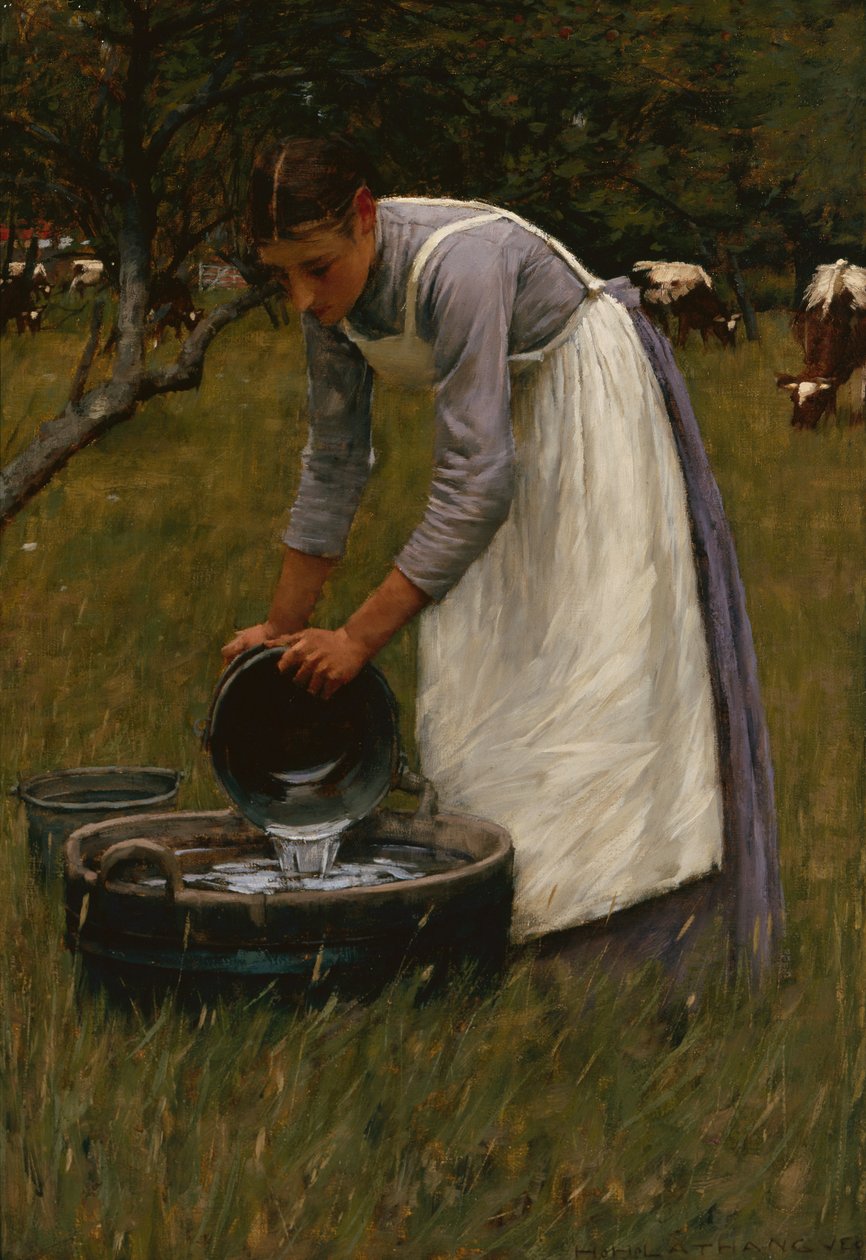 İnekleri Sulamak (tuval üzerine yağlı boya) by Henry Herbert La Thangue