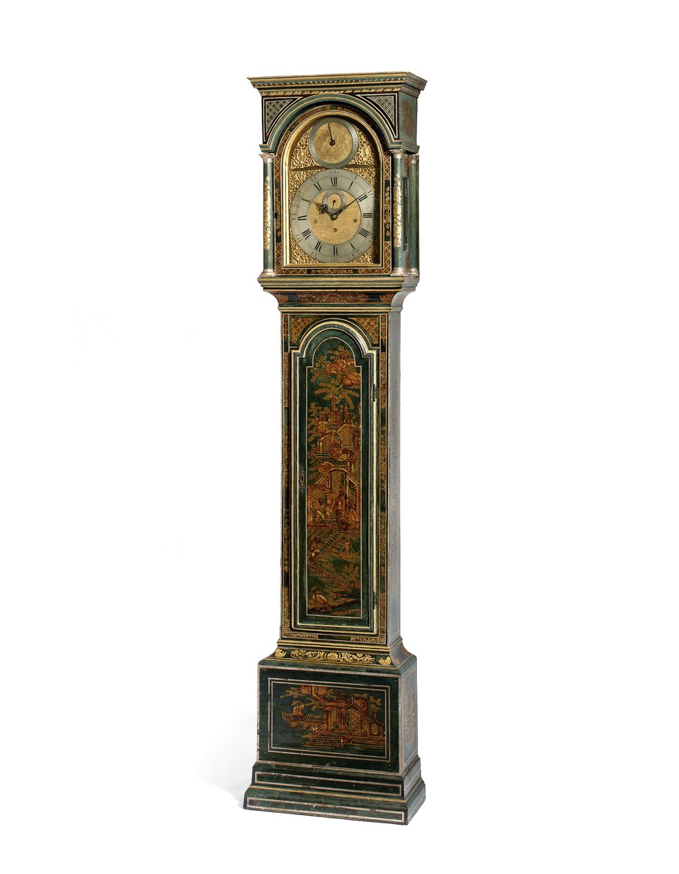 George III mavi Japon çeyreği çarpıcı uzun kasalı saat, York, c.1760 (ahşap ve metal) (ayrıca bkz. 615808) by Henry Hindley