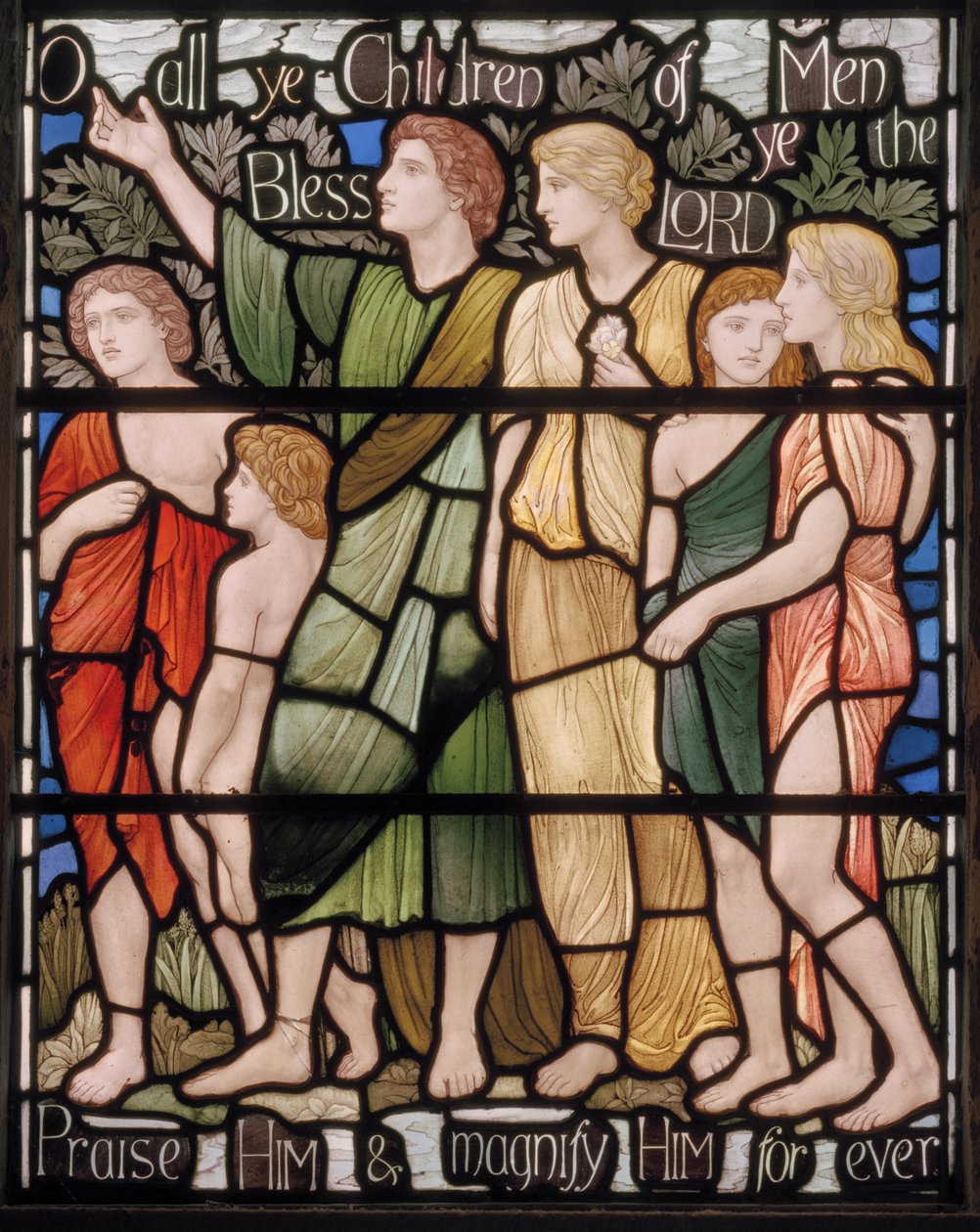 O Hepiniz Erkeklerin Çocukları, Benedicite Pencere detayı, 1895 dolayları (vitray) by Henry Holiday