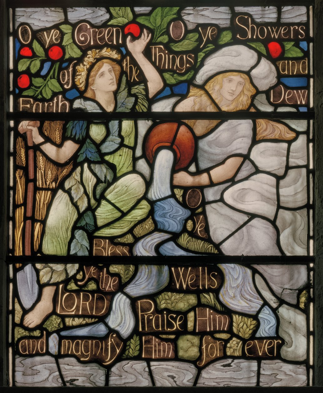 O Ye Yeşil Şeyler, Benedicite Pencere detayı, 1895 civarı (vitray) by Henry Holiday