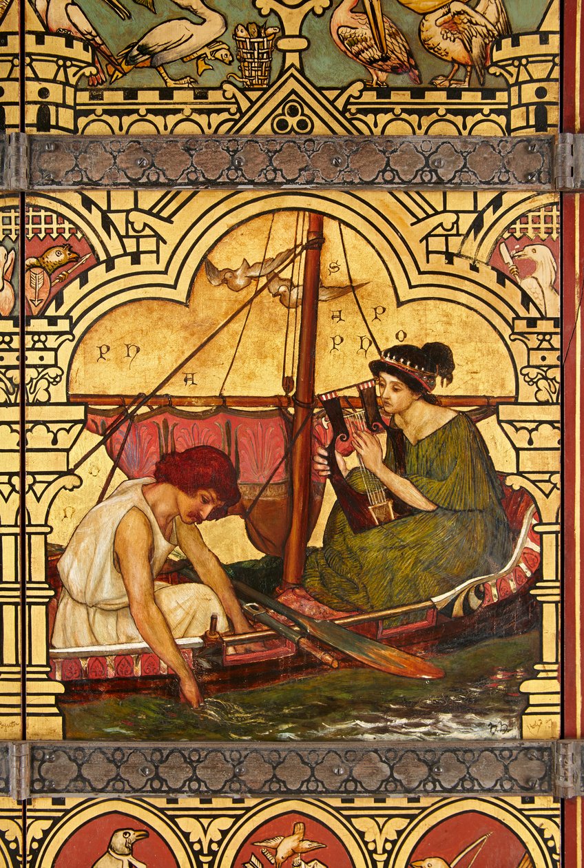 Sappho ve Phaon, Büyük Kitaplığın detayı by Henry Holiday