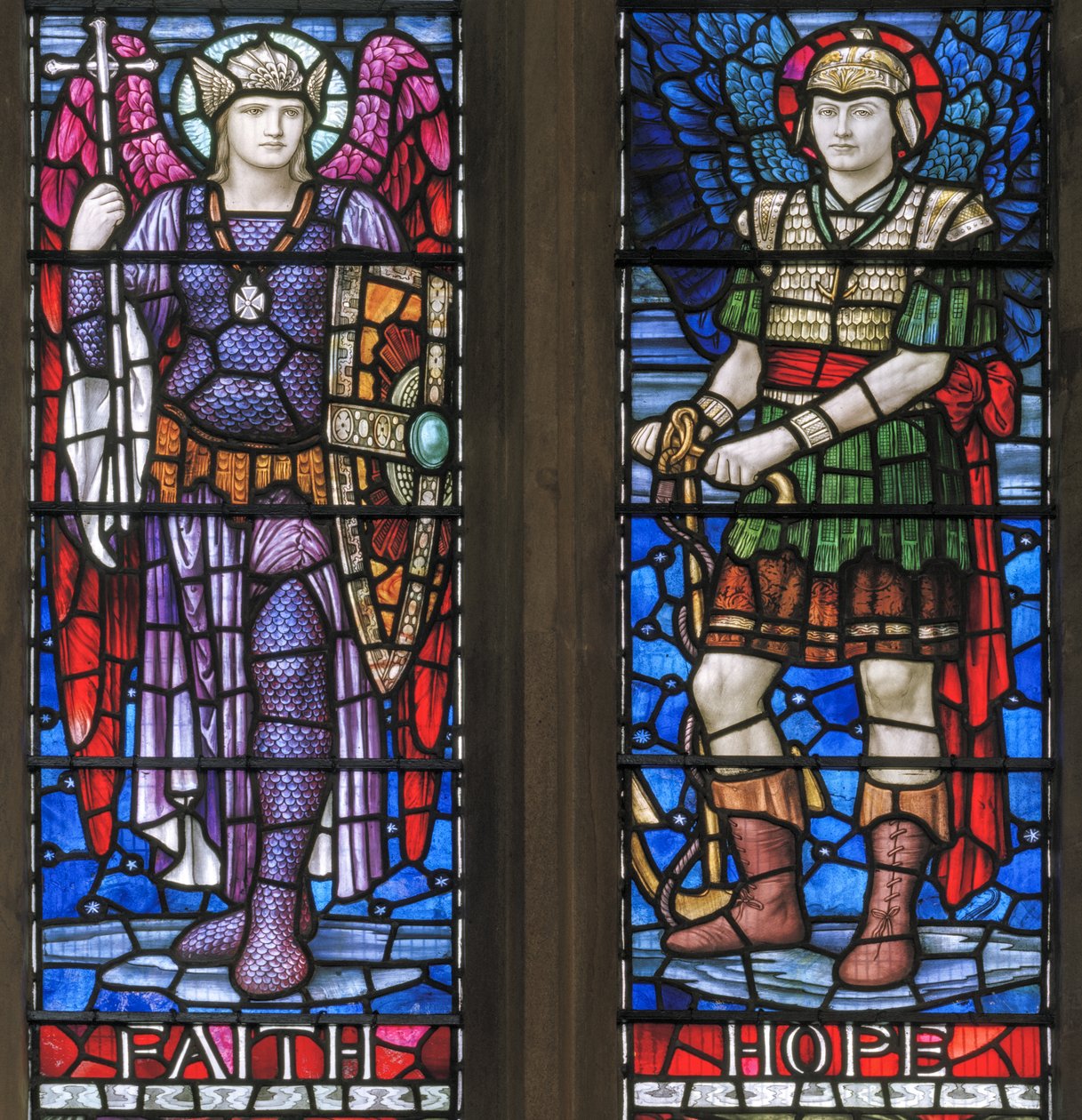 Yeovil, St John The Baptist, Lowndes & Drury, Henry Holiday, Faith & Hope, 1917-18 by Henry Holiday