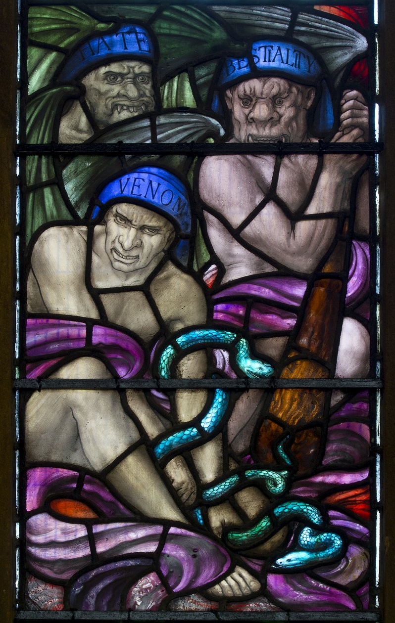 Yeovil, St John The Baptist, Lowndes & Drury, Henry Holiday, Nefret, Hayvanlık ve Venom, 1917-18 by Henry Holiday