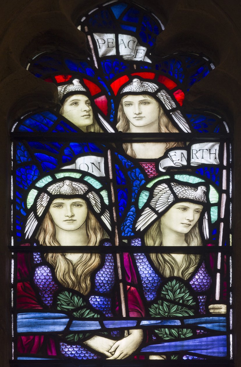 Yeovil, St John The Baptist, Lowndes & Drury, Henry Holiday, Peace On Earth, Angels, 1917-18 by Henry Holiday