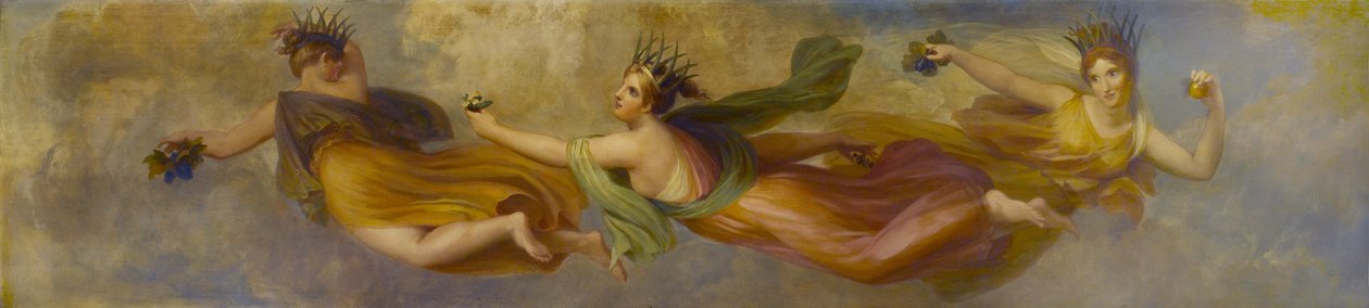 Horae veya Mevsimler (eskiden üç olduğu sanılır), Çeşitli Yapımlarını Diffizing, 1834 (maun panel üzerinde yağ) by Henry Howard