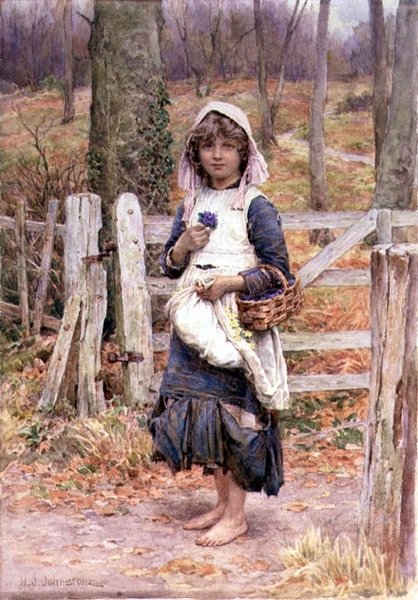 bir çiçek tutan kız by Henry James Johnstone