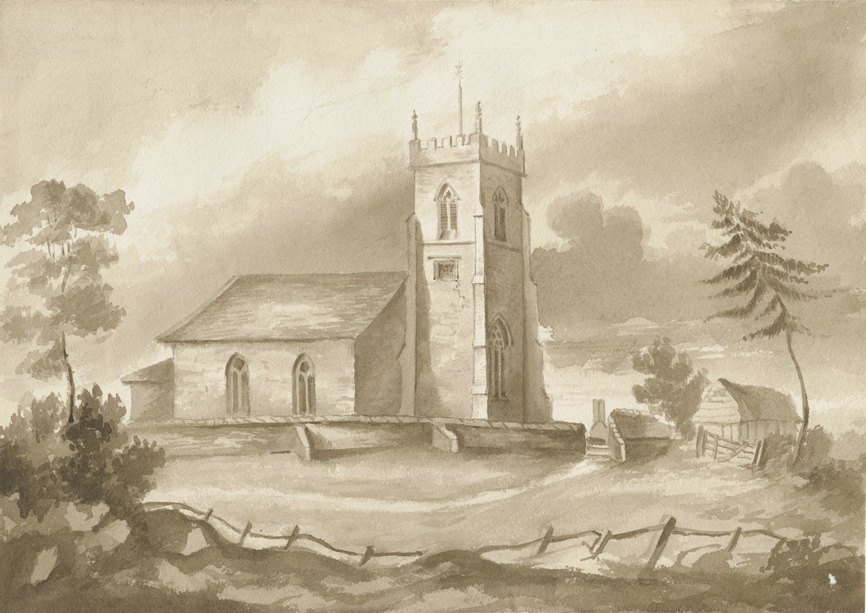 Codsall Kilisesi: sepya çizimi, nd [1844] by Henry James Noyes