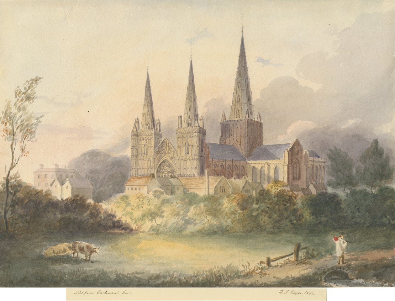 Lichfield Katedrali - Batı Görünümü: sulu boya, 1844 by Henry James Noyes