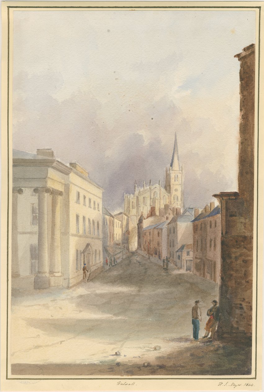 Walsall Kasabası ve Kilisesi: sulu boya, 1844 by Henry James Noyes
