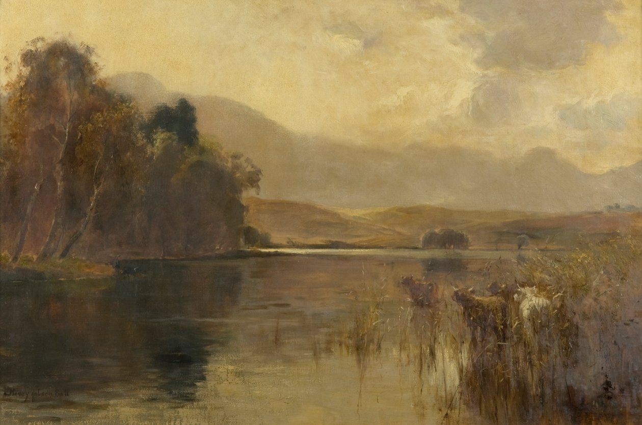 Sonbahar, Loch Meikle, Inverness-shire (tuval üzerine yağlı boya) by Henry Jobson Bell