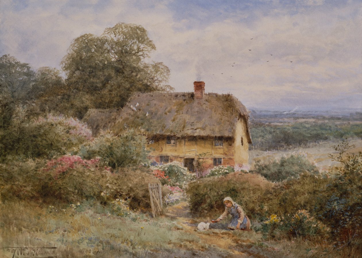 Pitoresk Bir Kulübe, Warwickshire (kalem ve sulu boya) by Henry John Sylvester Stannard