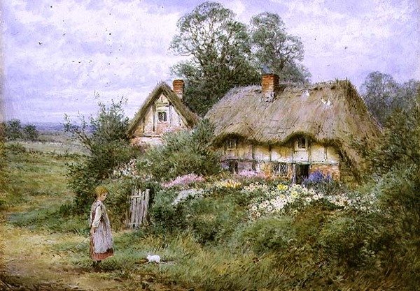Beyaz Kediyi Besleme (kağıt üzerine sulu boya ve guaj boya) by Henry John Sylvester Stannard
