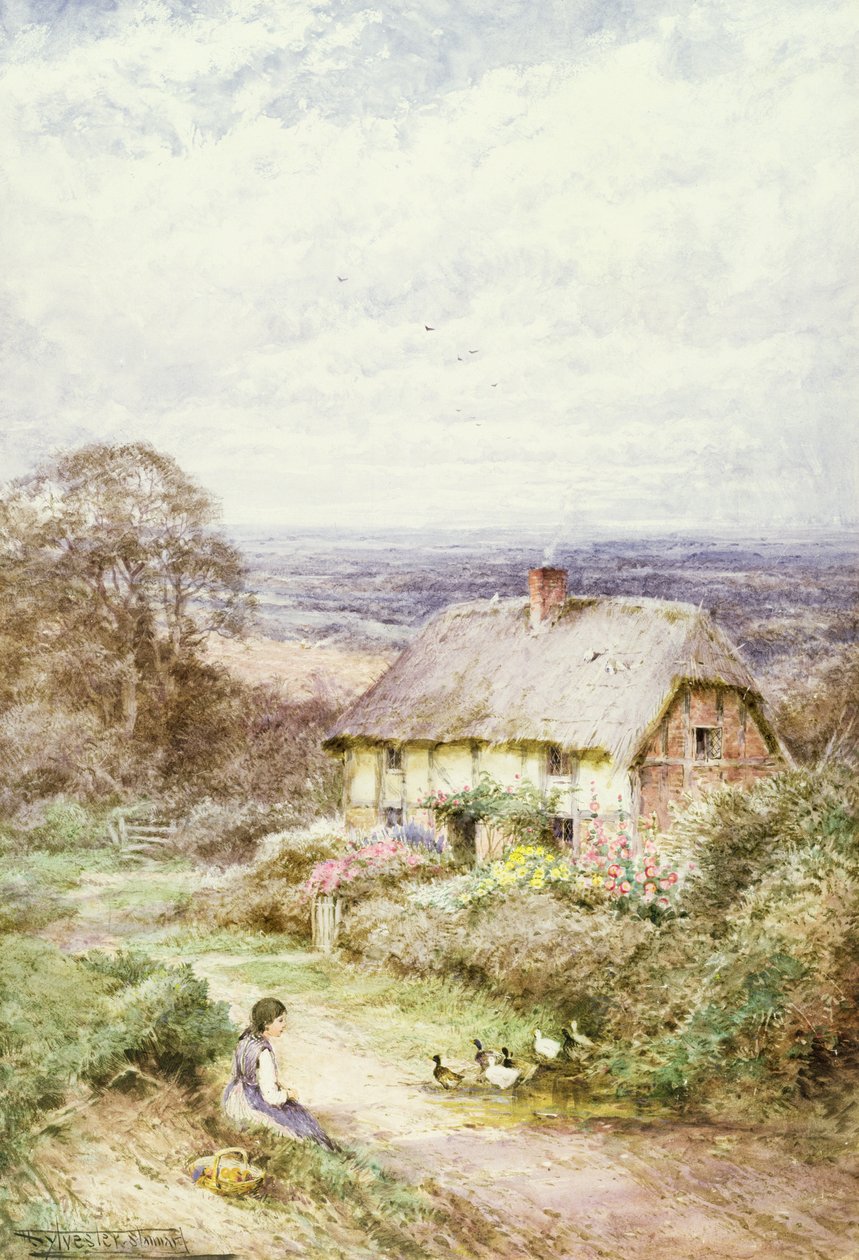 Thatched Kulübe (suluboya) by Henry John Sylvester Stannard