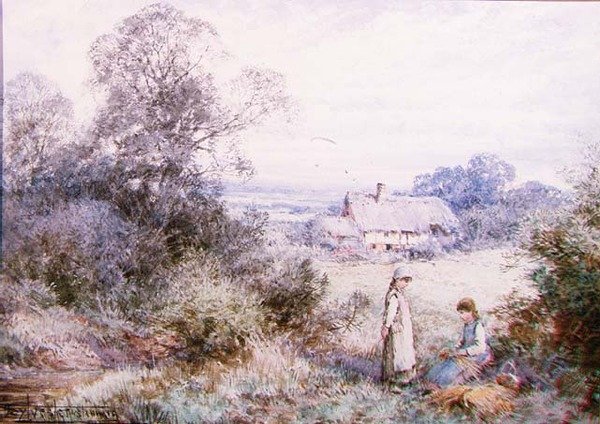 Çayırın Yanında Oynayan İki Genç Kız by Henry John Sylvester Stannard