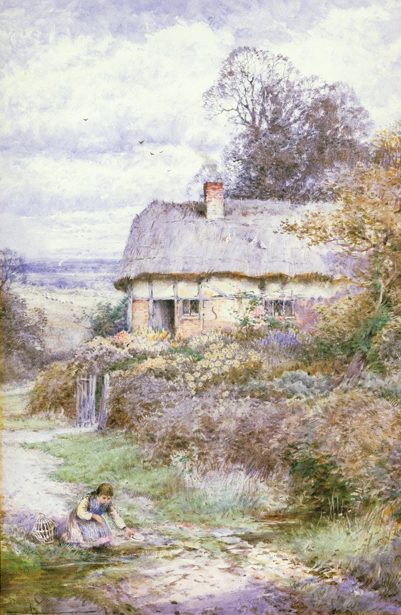 Dere kenarında diz çökmüş genç kız by Henry John Sylvester Stannard
